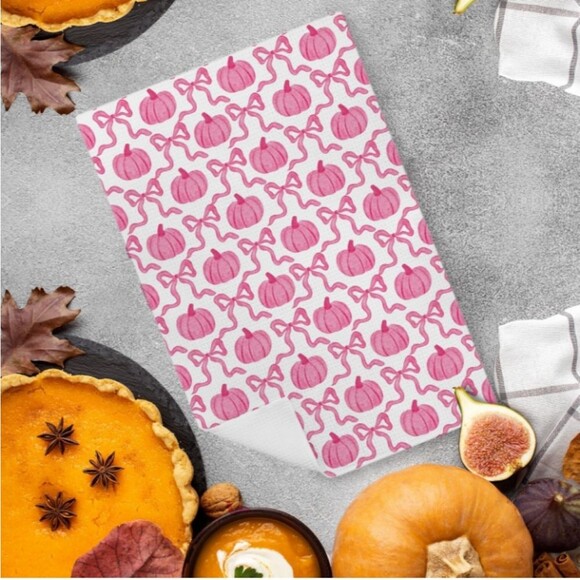 Coquette Pink Pumpkin & Bows Kitchen Towel  16x24 Inch NWT - Picture 3 of 6